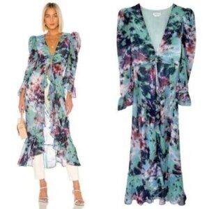 Lovers + Friends Gianna Watercolor Tie Dye Ruffle Puff Sleeve Top Size S